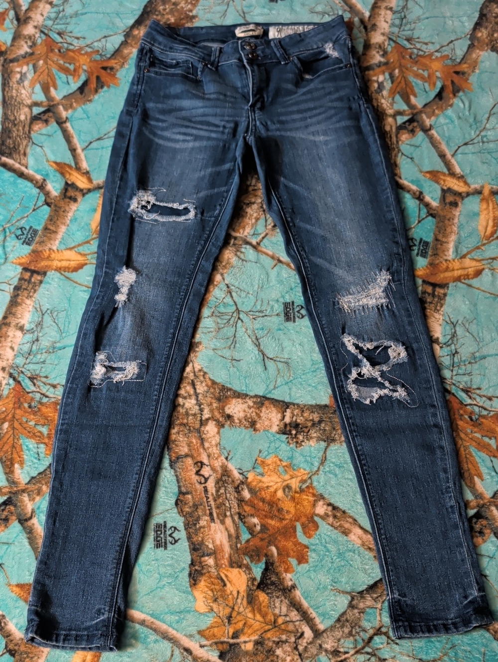 Indigo Rein Dark Distressed Skinny Jeans